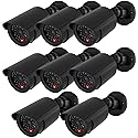 WALI Dummy Fake Simulated Surveillance Security CCTV Dome Camera Indoor Outdoor with One LED Light, Warning Security Alert Sticker Decal (TC-B8), 8
