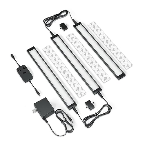 EShine 3 Pack 12 inch Black Smart Dimmable LED Under Cabinet Lighting Kit Compatible with Alexa, Google - Cool White (6000K)