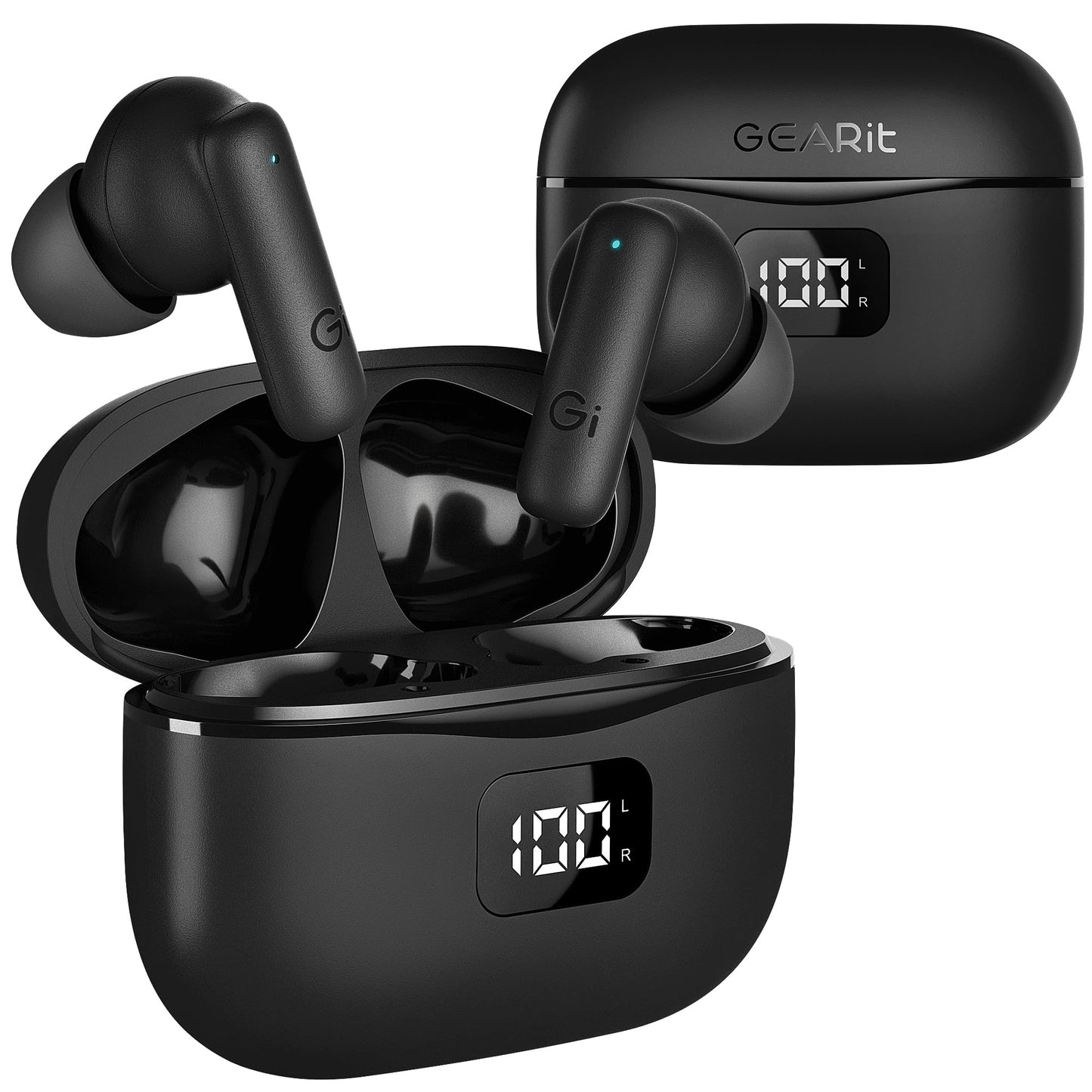 GEARit True Wireless Bluetooth Earbuds Compatible with iPhone, Android - Active Noise Cancellation, HD Sound, Touch Control & LCD Display - Low…