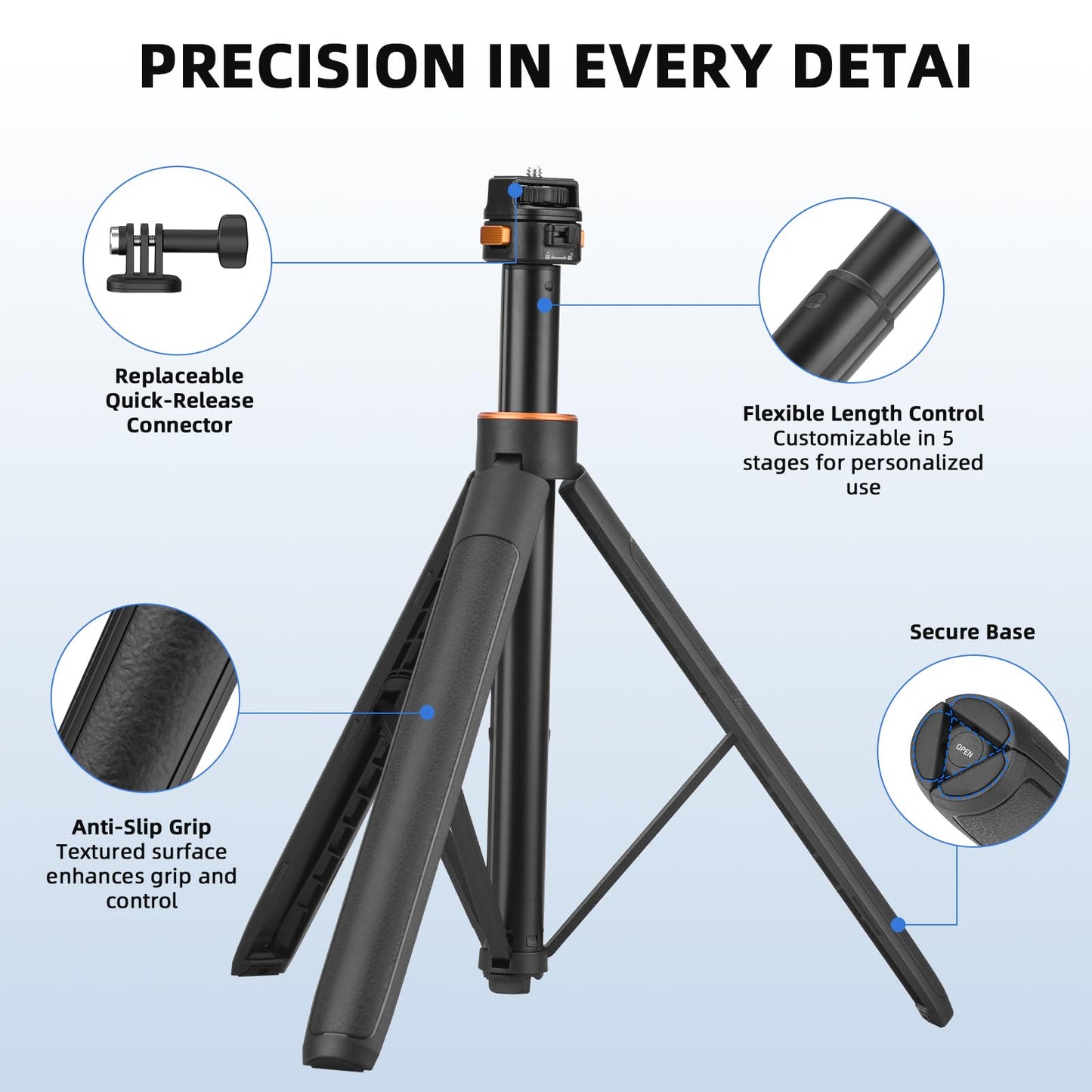 64in Pocket 3 Selfie Stick Tripod for GoPro Camera, Xtra Muse Extendable Stand Quick Release 1/4'' Screw Vlog for DJI Osmo Pocket 3 Action 6 5 Pro 4