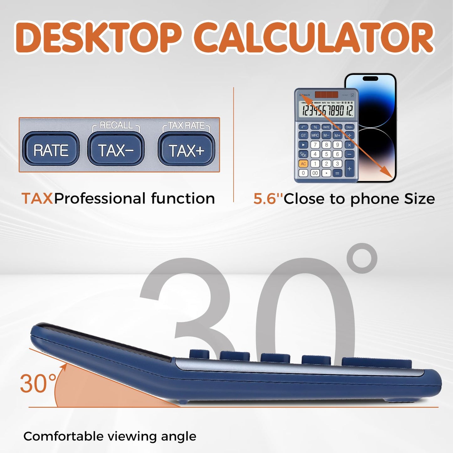 Pendancy Office Small Calculator Desktop with Tax+/- for Tax Calculation, 12 Digit Large LCD Display, Solar Battery Power, Durable Portable Design
