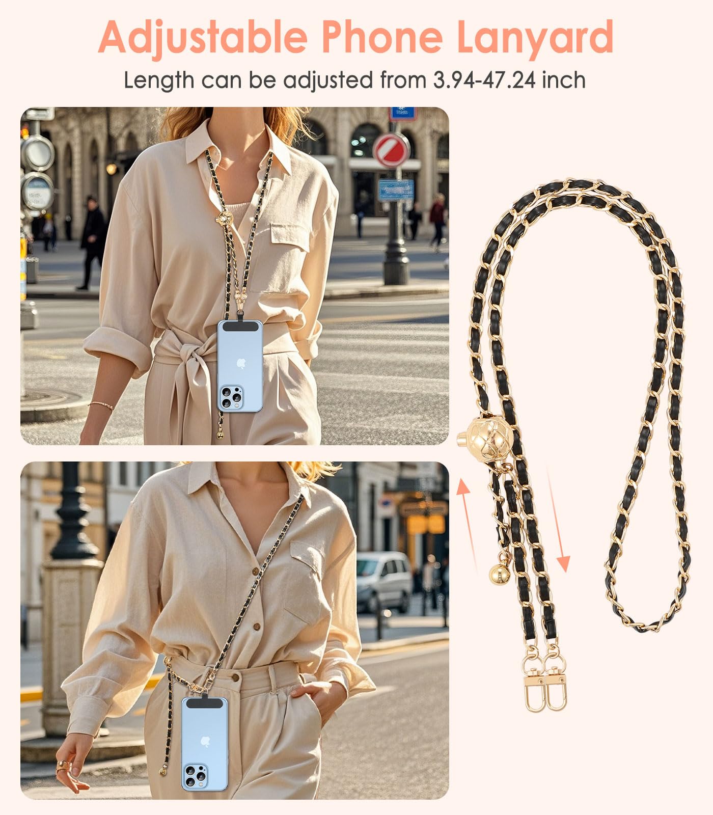 MoKo Universal Phone Lanyard, Metal Cell Phone Chain Crossbody Strap