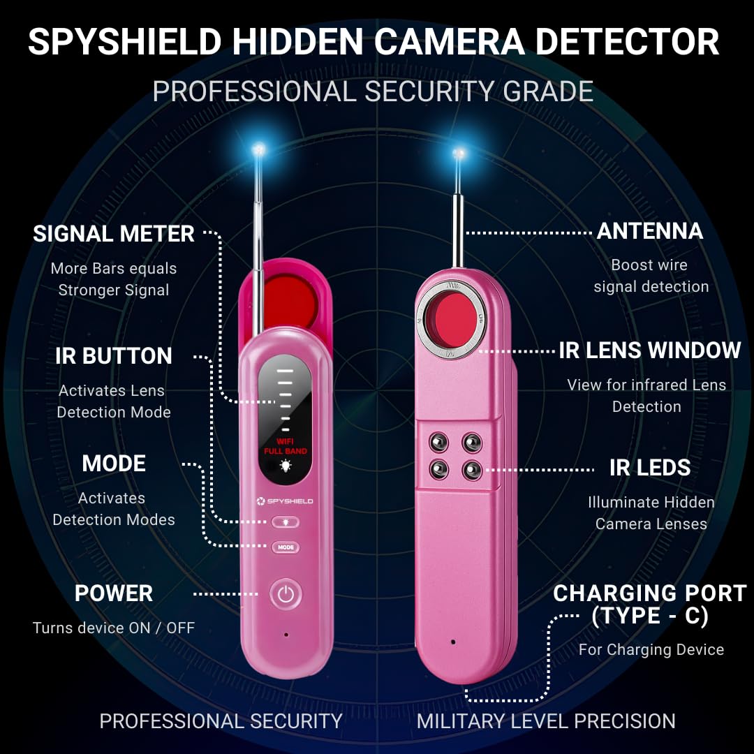 SpyShield Hidden Camera Detector & RF Bug Detector - Anti-Spy Wireless Signal Scanner for Travel, Hotel & Home, GPS Tracker Detection Tool for Car
