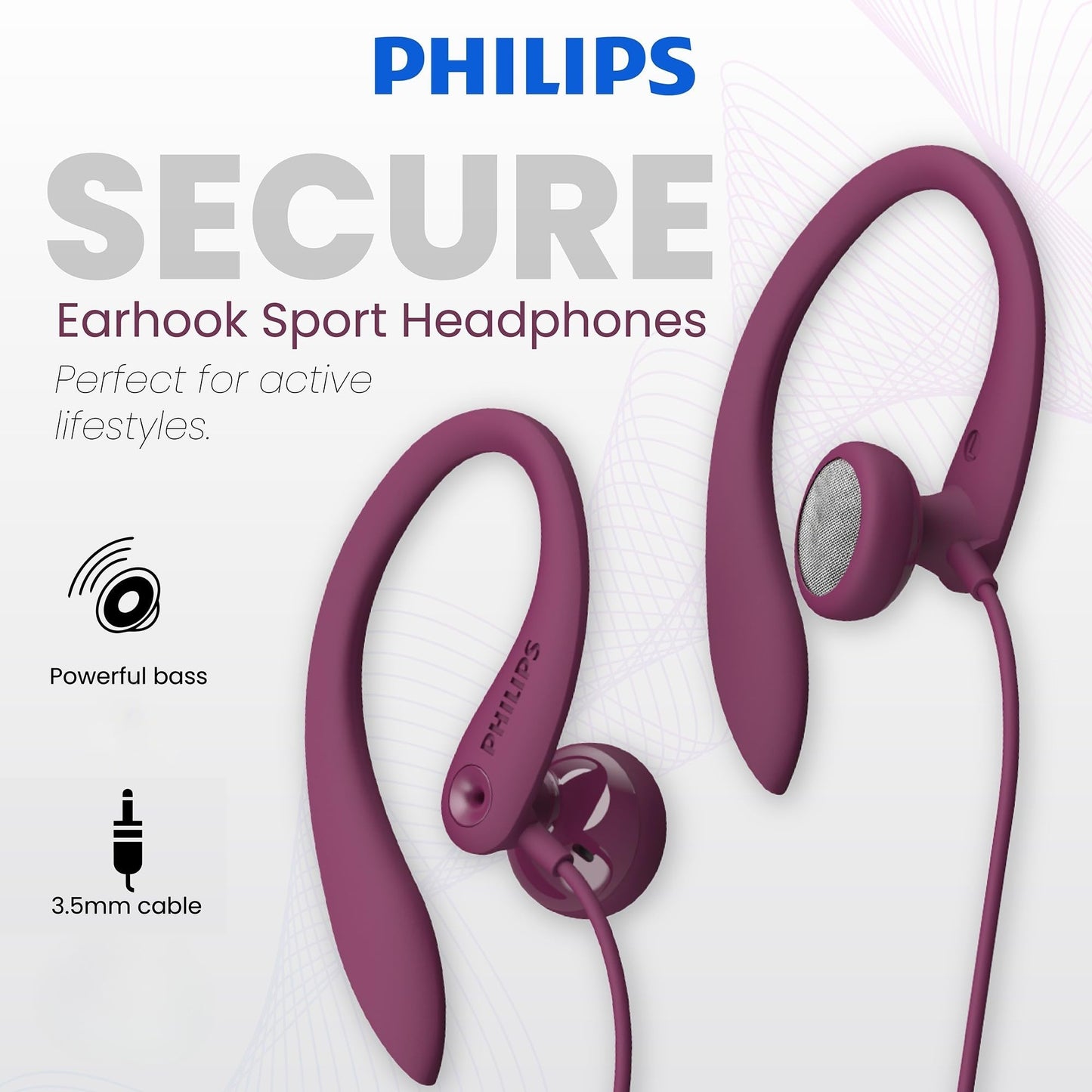 PHILIPS SHS3200PK Flexible Earhook Headphones, Pink