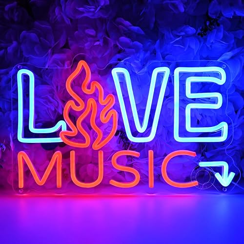 SYLHOME Live Music Led Neon Light Sign Fire Hot Bar Pub Music Studio Club Bedroom Wall Decor Sign Game Room Birthday Christmas Party Decoration 15.75"
