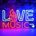 SYLHOME Live Music Led Neon Light Sign Fire Hot Bar Pub Music Studio Club Bedroom Wall Decor Sign Game Room Birthday Christmas Party Decoration 15.75"
