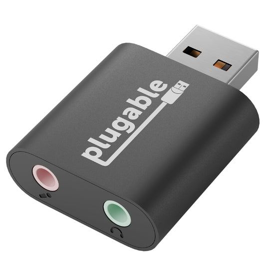 Plugable USB Audio Adapter with 3.5mm Speaker-Headphone and Microphone Jack, Add an External Stereo Sound Card to Any PC, Compatible with Windows