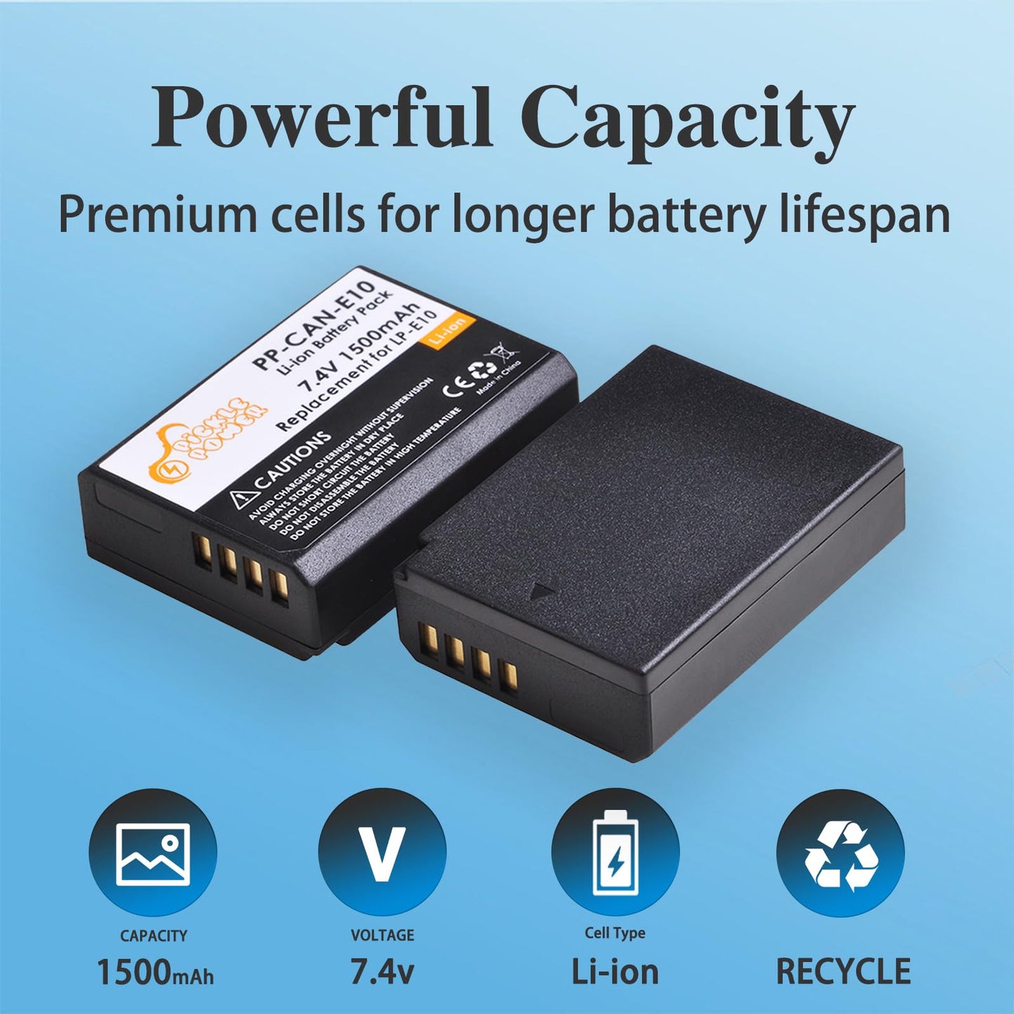 Pickle Power LP-E10 Battery 2-Pack and LED Dual Charger for Canon EOS Rebel T7 T6 T5 T3 T100, EOS 2000D, 3000D, 4000D, 1200D 1100D 1300D 1500D, KISS