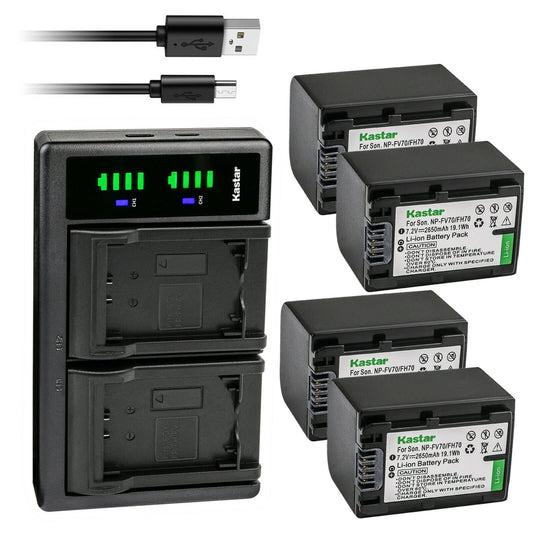 Kastar 4-Pack Battery and LTD2 USB Charger Replacement for Sony HDR-TD30, HDR-XR150, HDR-XR155, HDR-XR160, HDR-XR260, HDR-XR350, HDR-XR350VE, Andoer