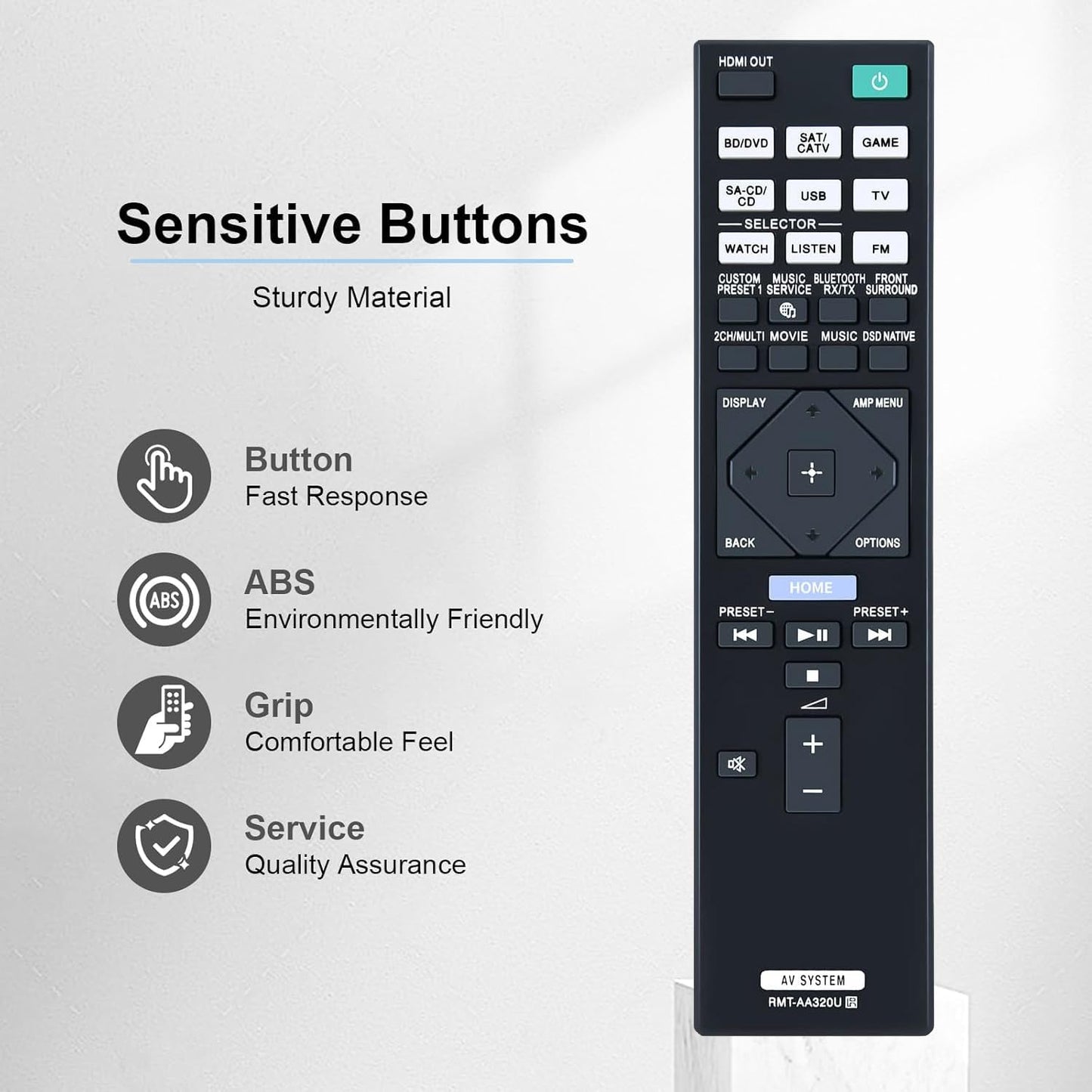 RMT-AA320U Replacement Remote Control for Sony STR-DN1080 STRDN1080 STR-DH770 STR-ZA810ES STRZA810ES STR-DN1070 AV Receiver