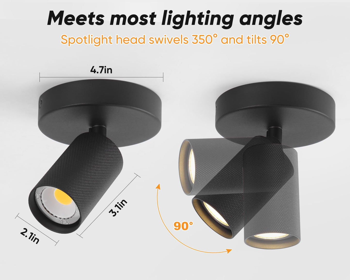 NatureLamp Black Ceiling Spotlight Indoor Adjustable 1-Light Track Lighting with Flexibly Rotatable Light Head for Bedroom, Kitchen, GU10 Bulb not