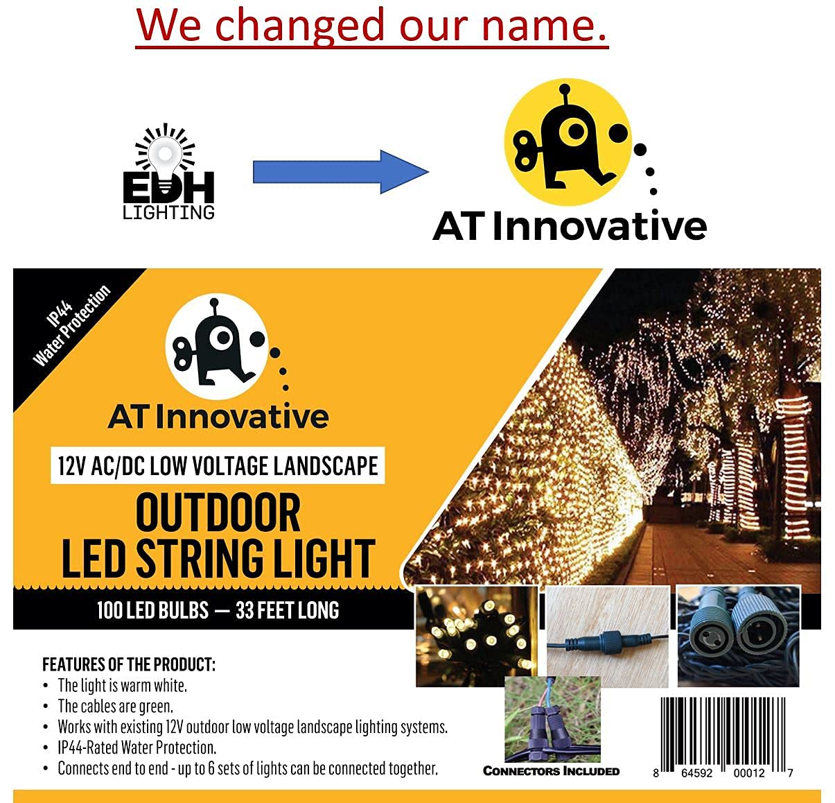 33ft 100-LED Outdoor Waterproof Warm White String Lights - Works with Low Voltage Landscape Lighting Systems (12V) (Product is not Compatible