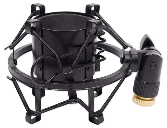 Rockville RockShock Black Metal Shock Mount with Foam Insert for Studio Condenser Microphones, Fits 43mm-48mm Mics, 5/8" Thread with 3/8" Adapter