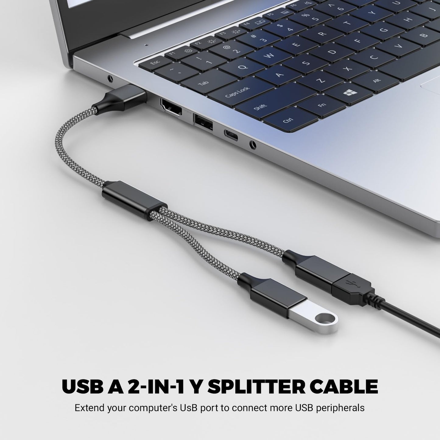 POHFP USB Y Splitter 1 in 2 Out 1Ft/30cm, USB Male to 2 Female Cable for PC/Laptop/MacBook/Keyboard/PS4/PS5/Flash Drive/LED Etc.(Black)