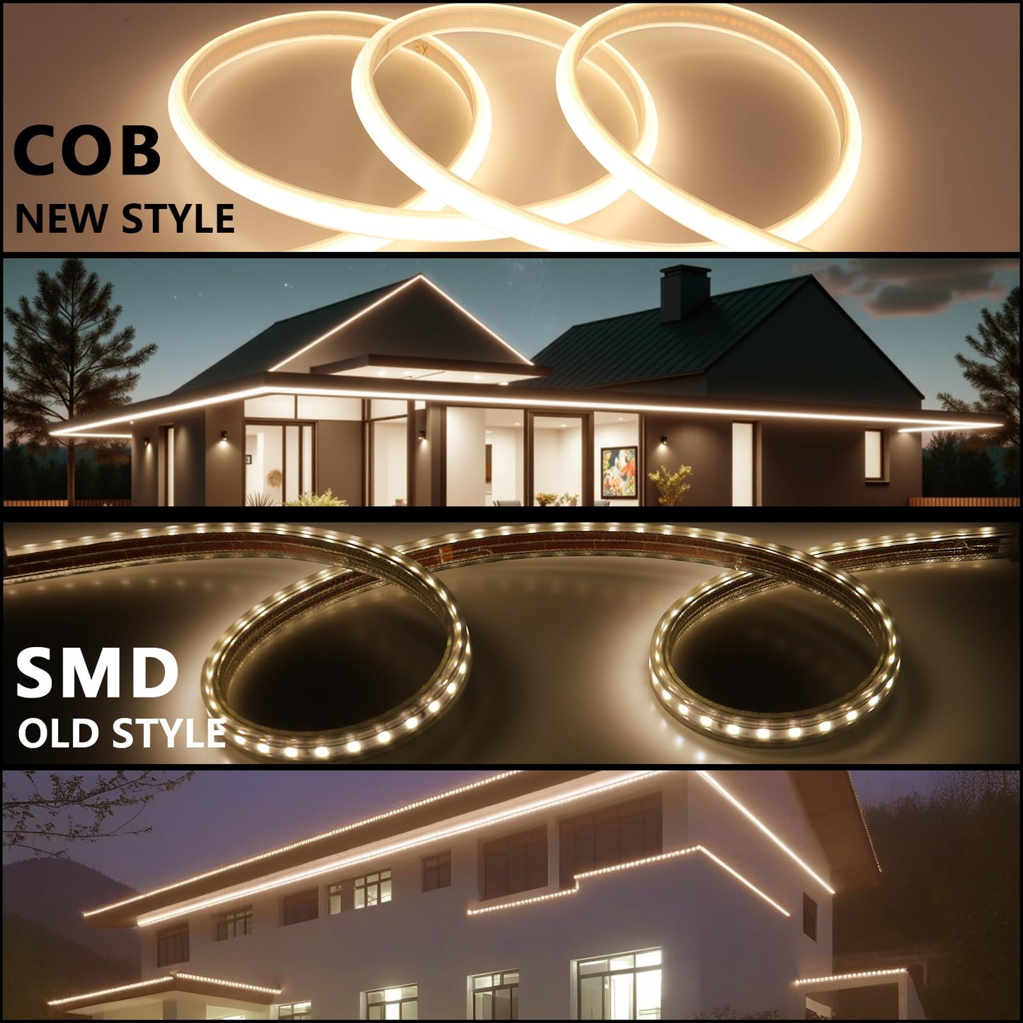 BENLUN AC 110V COB LED Strip Lights 98.4ft, 3000K Warm White LED Rope Light Outdoor Waterproof, 10W/M CRI 90+ Flexible Cuttable, for Bedroom, Living