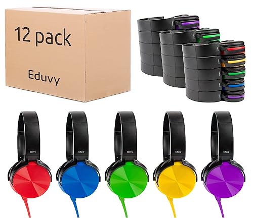 Eduvy Bulk Headphones for Classroom, 12 Pack Durable Wired School Headphones for Students. Teacher Must Haves Supplies from Elementary to College…