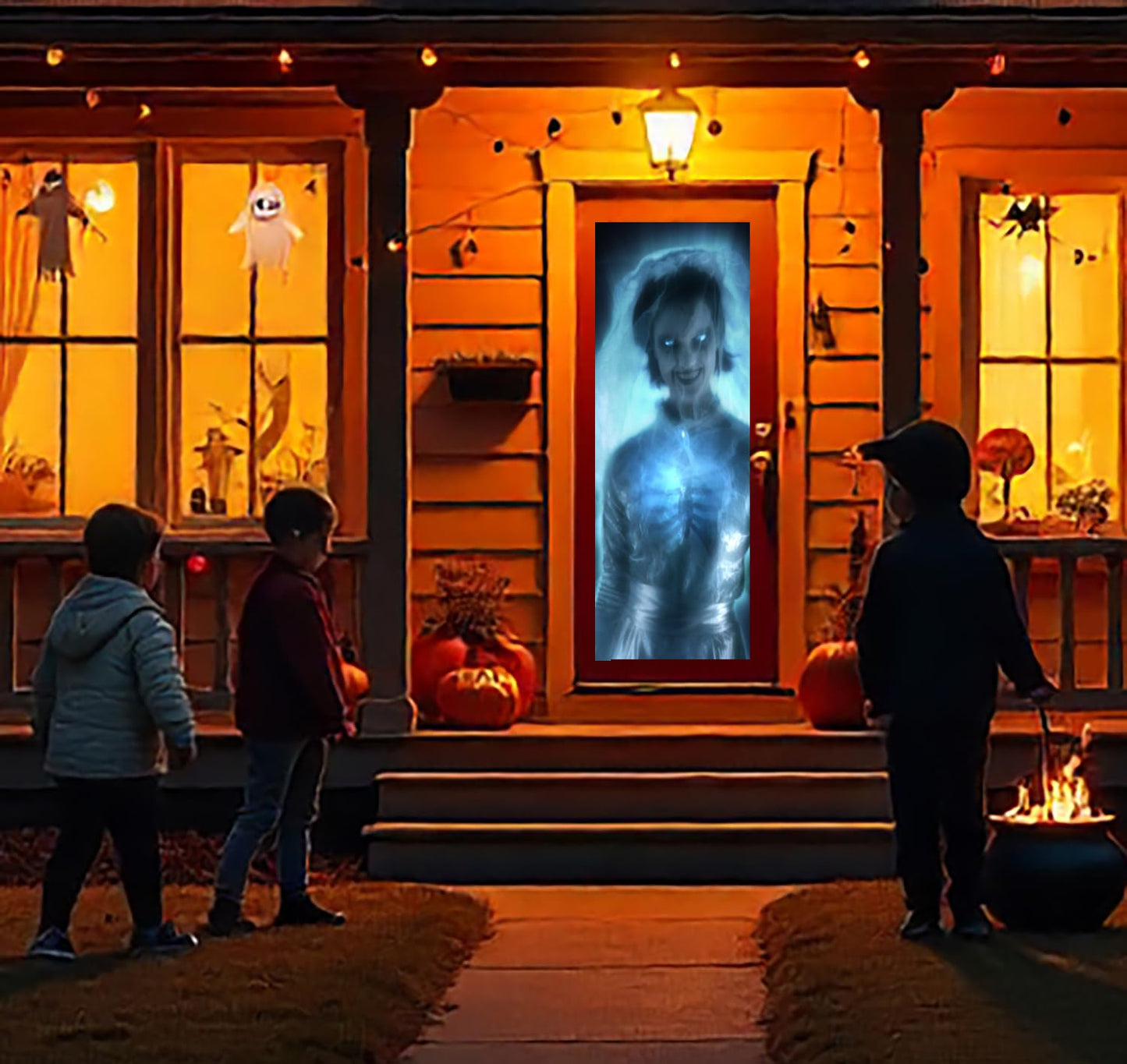 HoliScapes® USB Projector Kit - AtmosFx Ghostly Apparitions on USB + Projector + 48" x 72" Large White Holographic Screen for Halloween Projection
