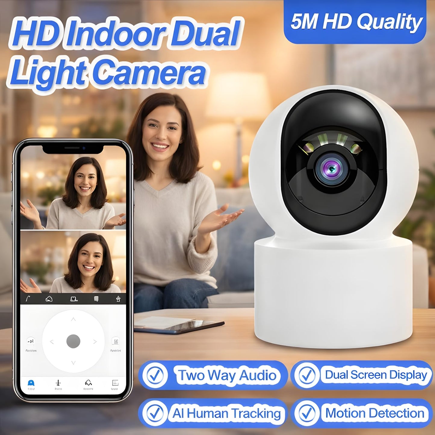 KTKOO Home Security Camera 360° Indoor Security Camera with Night Vision, Motion Detection & Two-Way Audio - Pet Cameras & Baby Monitor, 2.4GHz WiFi