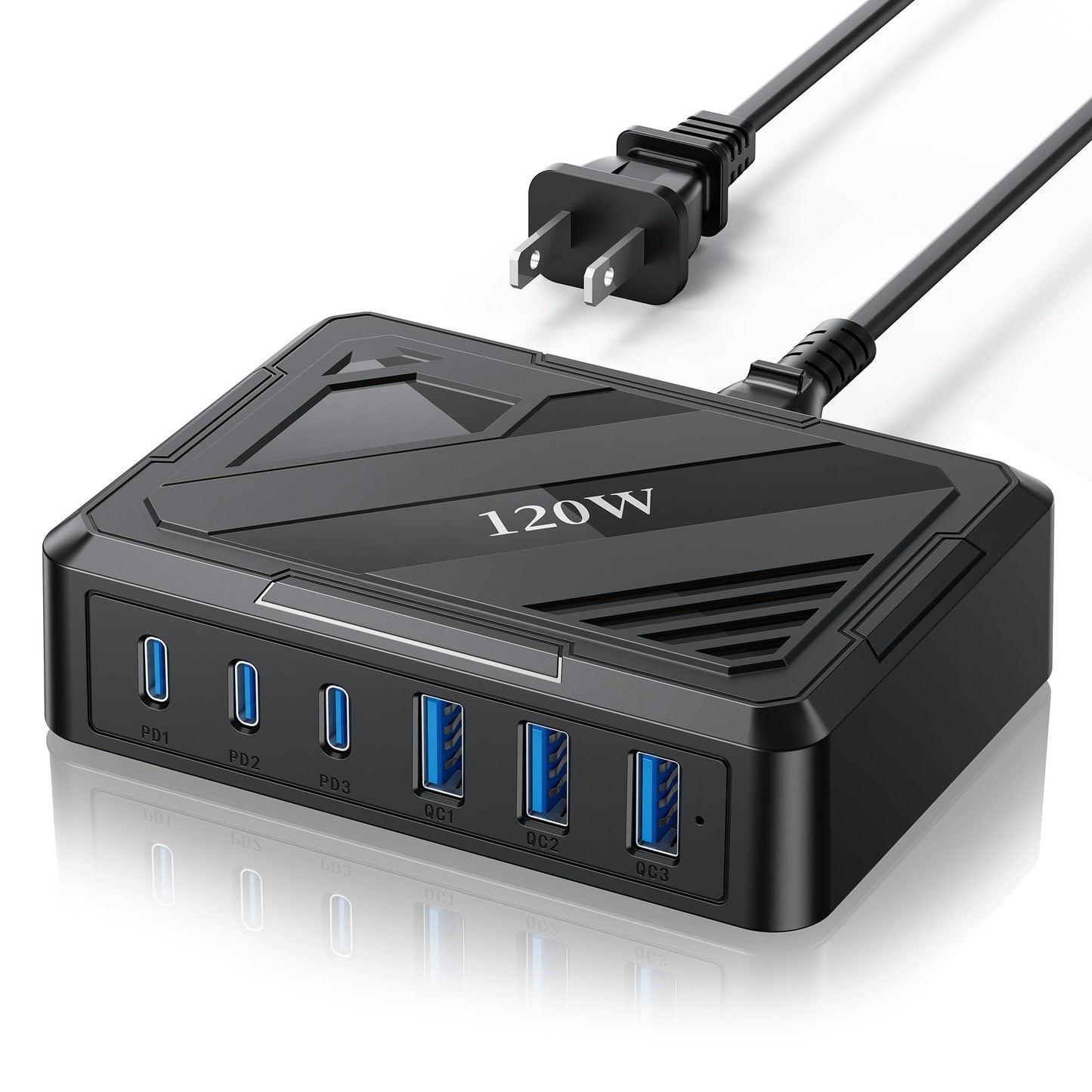 MaxLax 120W 6-Port USB Desktop Rapid Charging Station, 3 USB-C Ports + 3 USB-A Ports, PD & QC Smart Adaptive Charging, Compatible