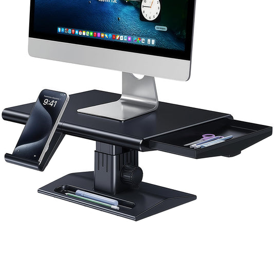 nediea Computer Monitor Stand Riser,Height Adjustable Laptop Stand with Drawer & Phone Holder,Desktop Storage Stand for Printer,Desk Organizer