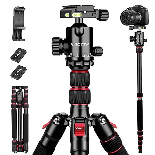 Camera Tripod, 80" Aluminum Heavy Duty Camera Tripod Stand with 360° Ball Head, Phone Holder & Carry Bag, Professional Camera Tripods & Monopods