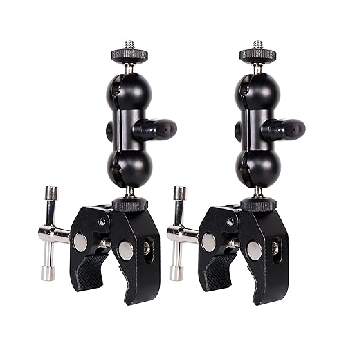 QYXINC Cool Dual Ball head Magic Arm Adapter Camera Clamp Mount Super Clamp with 1/4 and 3/8 Thread, for DSLR Camera Rig, LED Light, Flash Light