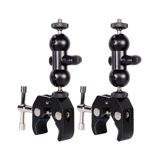QYXINC Cool Dual Ball head Magic Arm Adapter Camera Clamp Mount Super Clamp with 1/4 and 3/8 Thread, for DSLR Camera Rig, LED Light, Flash Light