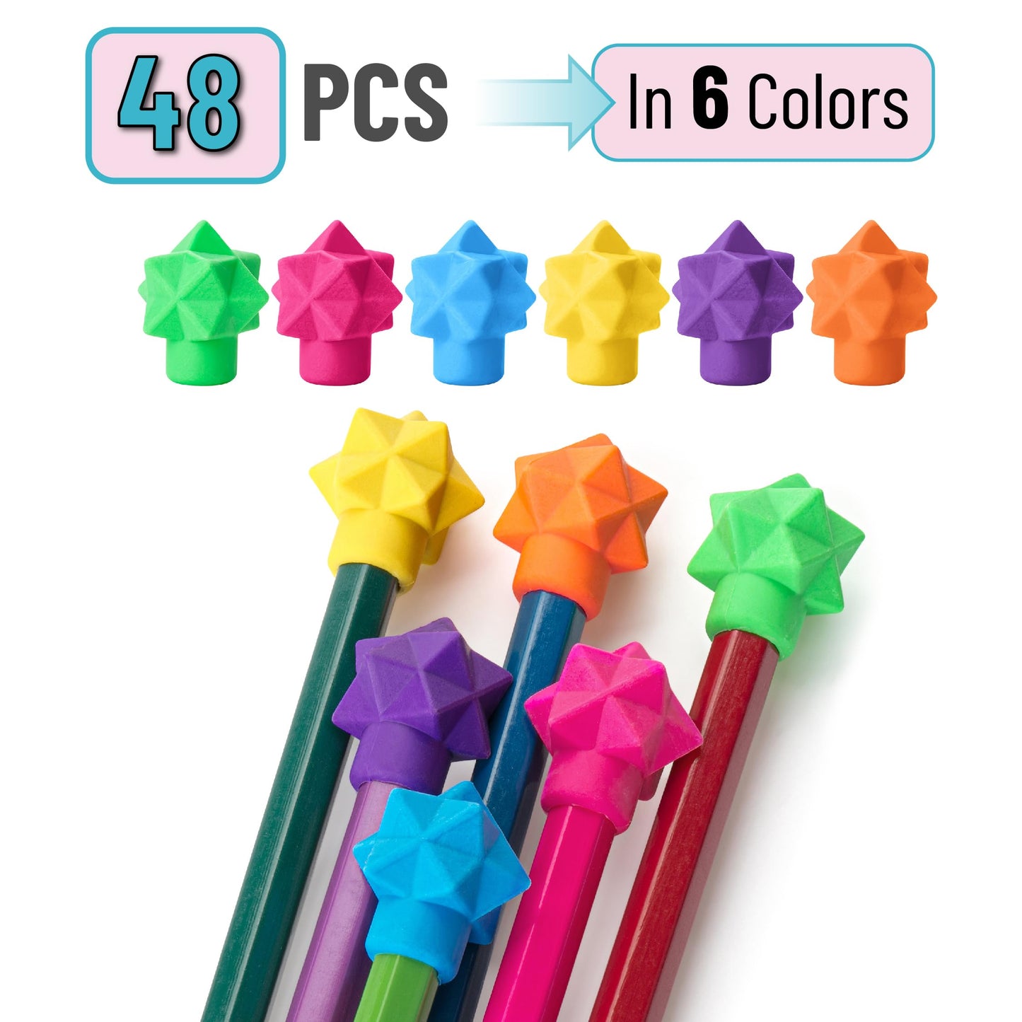 Mr. Pen- Pencil Top Erasers, 48 Pack, Vibrant Colors, Latex-Free