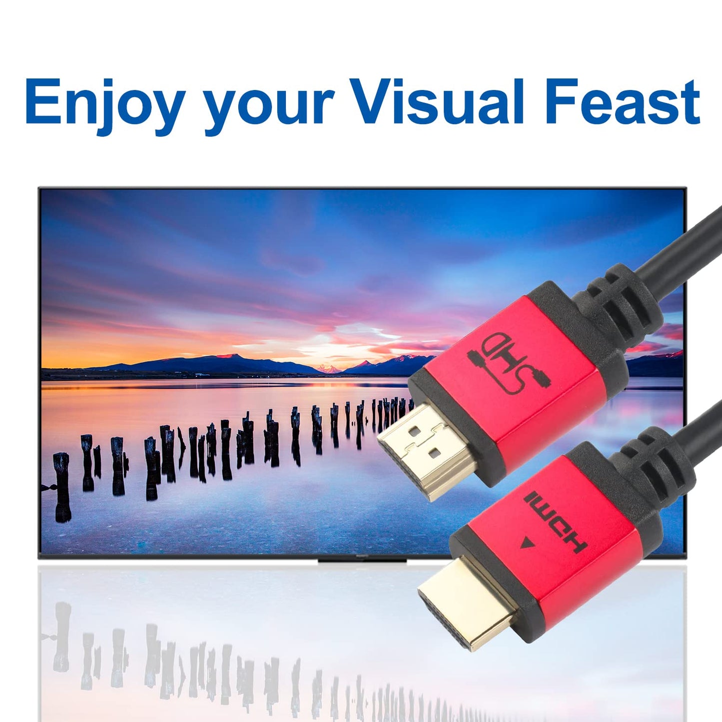 SHD 75 Feet HDMI Cable with Signal Booster, 75' HDMI Cord 2.0V Support 4K 3D 1080P for in-Wall Installation CL3 Rated Black Cable and Red Metal Shell