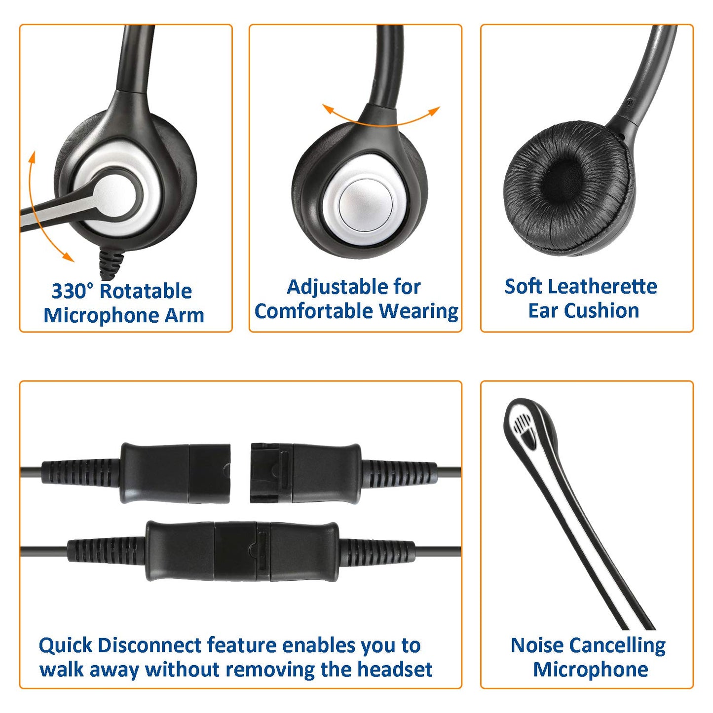 Wantek RJ9 Telephone Headset Dual with Noise Cancelling Mic, Quick Disconnect, Work for Yealink T42G T46G T48G T21P T41P Avaya 1608 9608 9611G 9650
