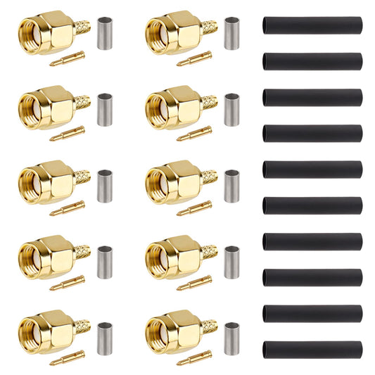 XRDS -RF SMA Crimp Connectors 10PCS, SMA Male Crimp Solder Attachment Connector for RG316 RG174 RG188 RG188A LMR100 Coax Cable