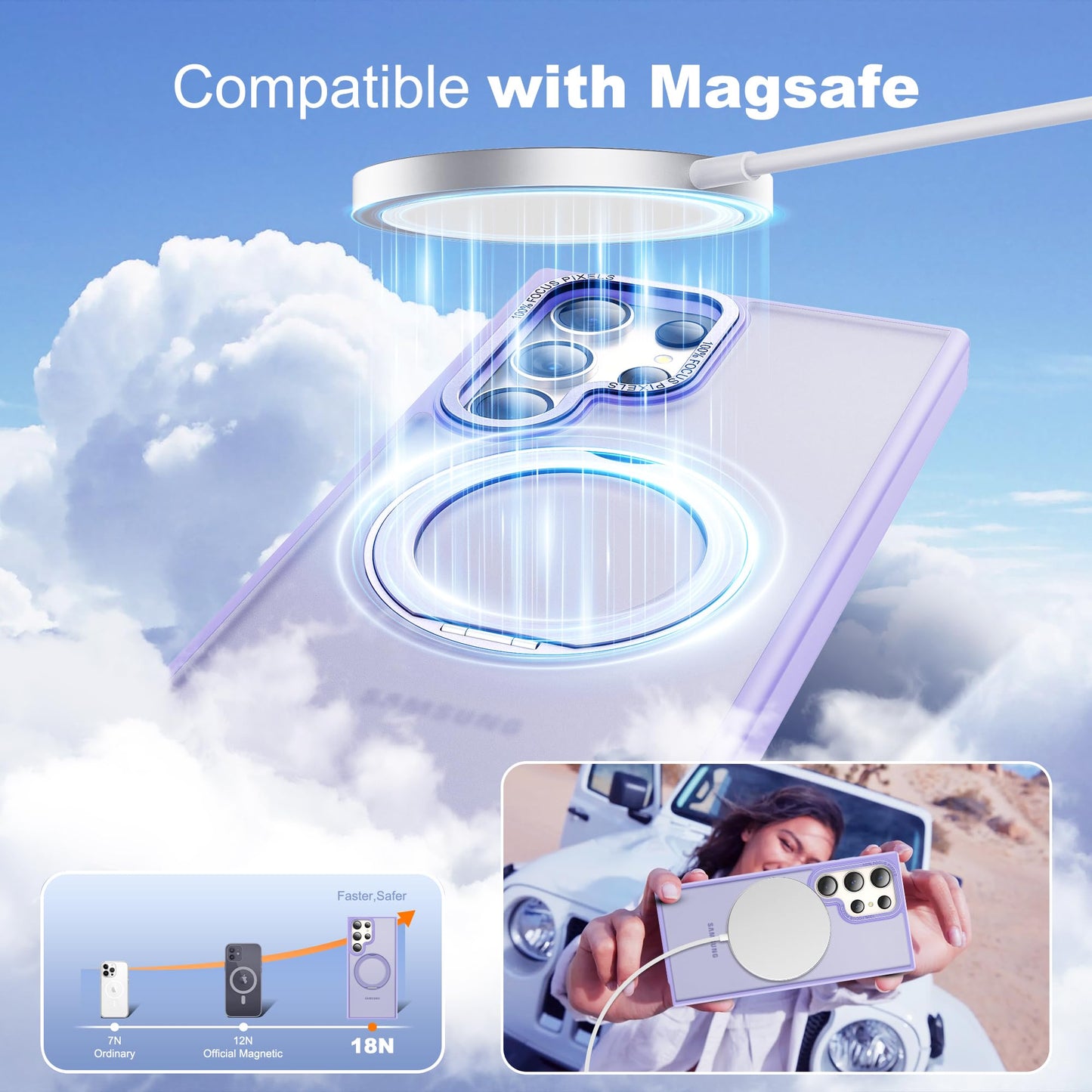 Zalinbo Compatible with Samsung Galaxy S22 & S23 Ultra Case with 360Rotatable Magnetic Ring Stand Compatible with Mag-Safe Military Protection
