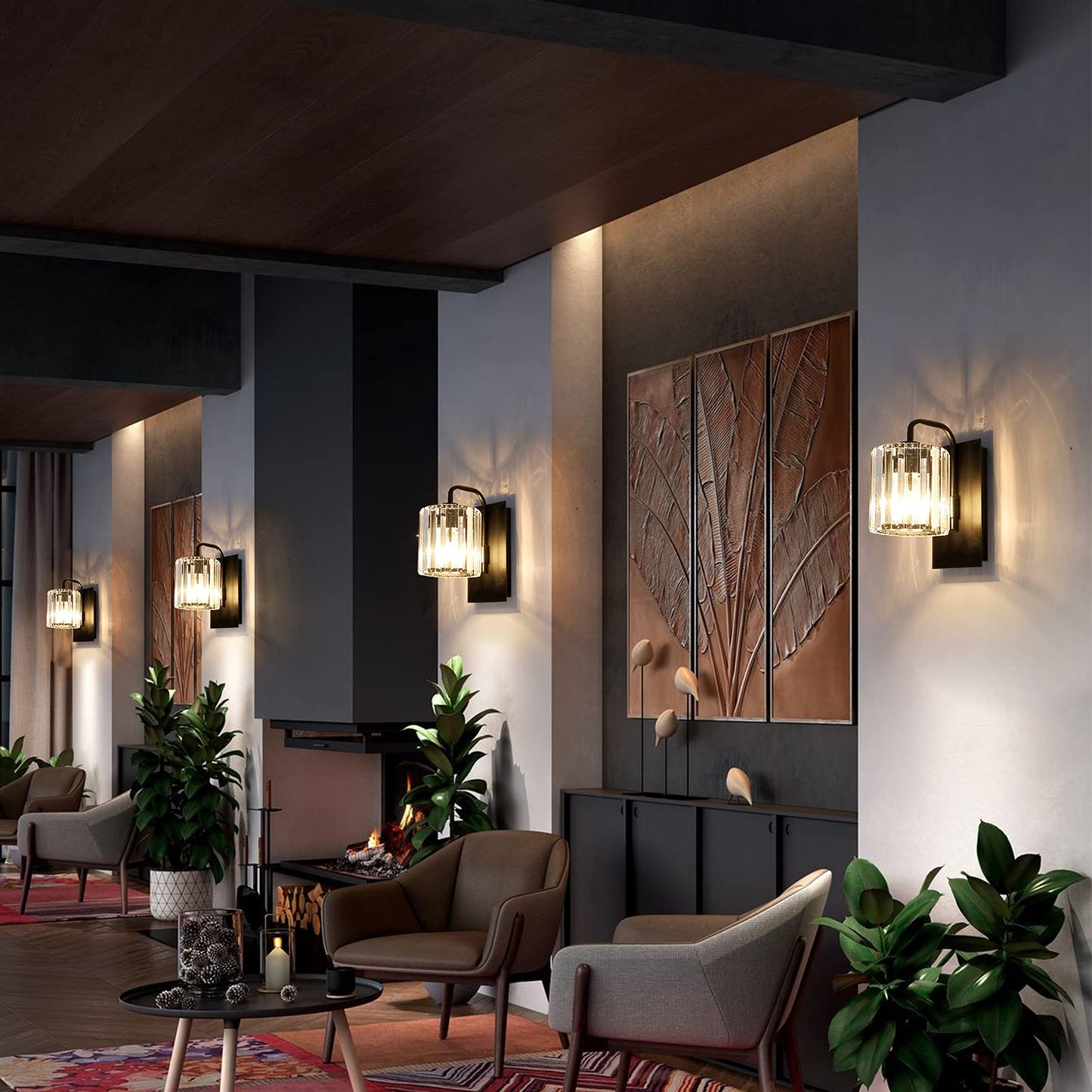 Grneric Crystal Wall Sconces,Black Sconce Wall Light Fixtures Modern Sconces Wall Lighting Single Indoor Wall Sconce for Living Room Bathroom Hallway