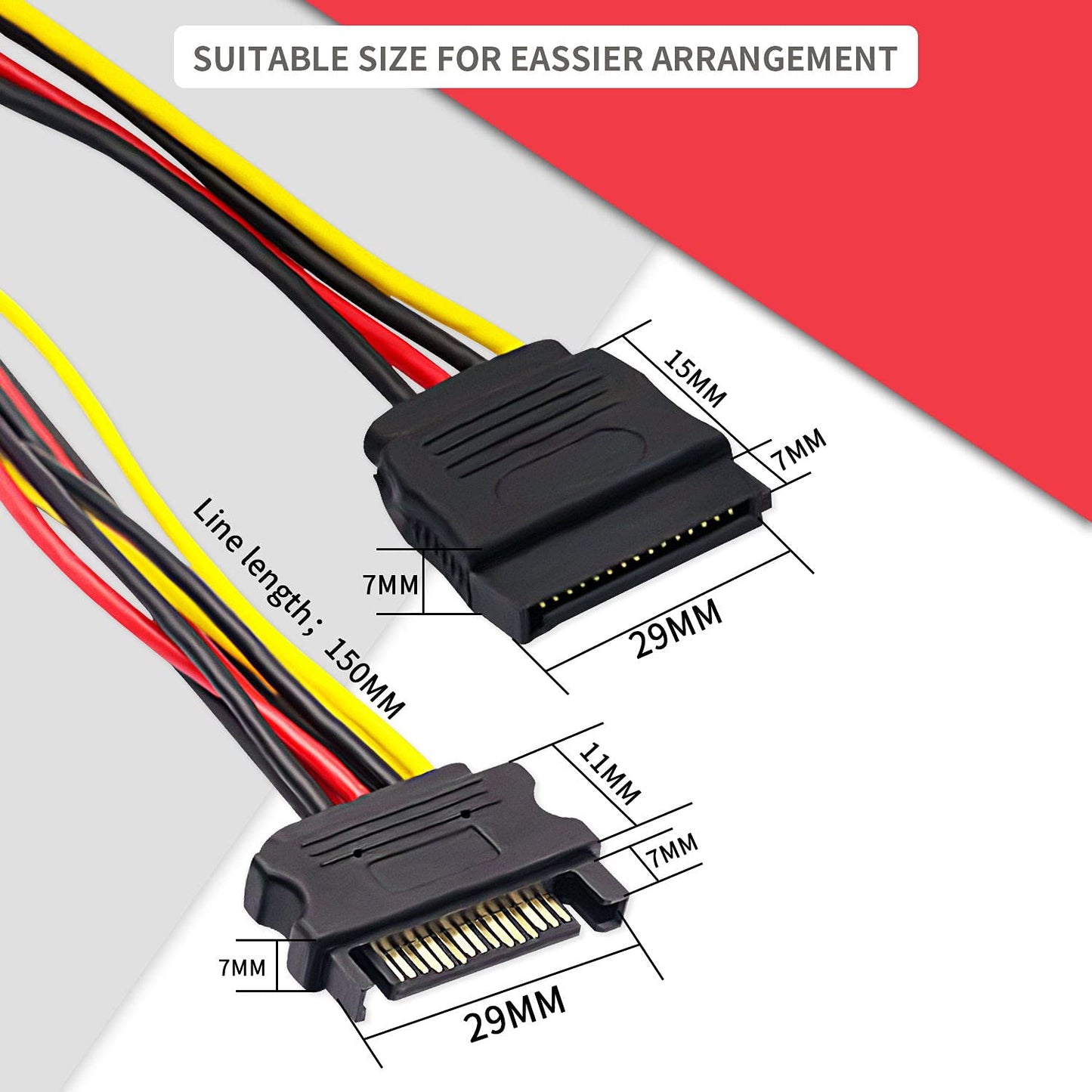 DaFuRui 4pcs SATA Power Splitter Cable,15 Pin Male to 15 Pin Dual Female Power Cable 8 Inches