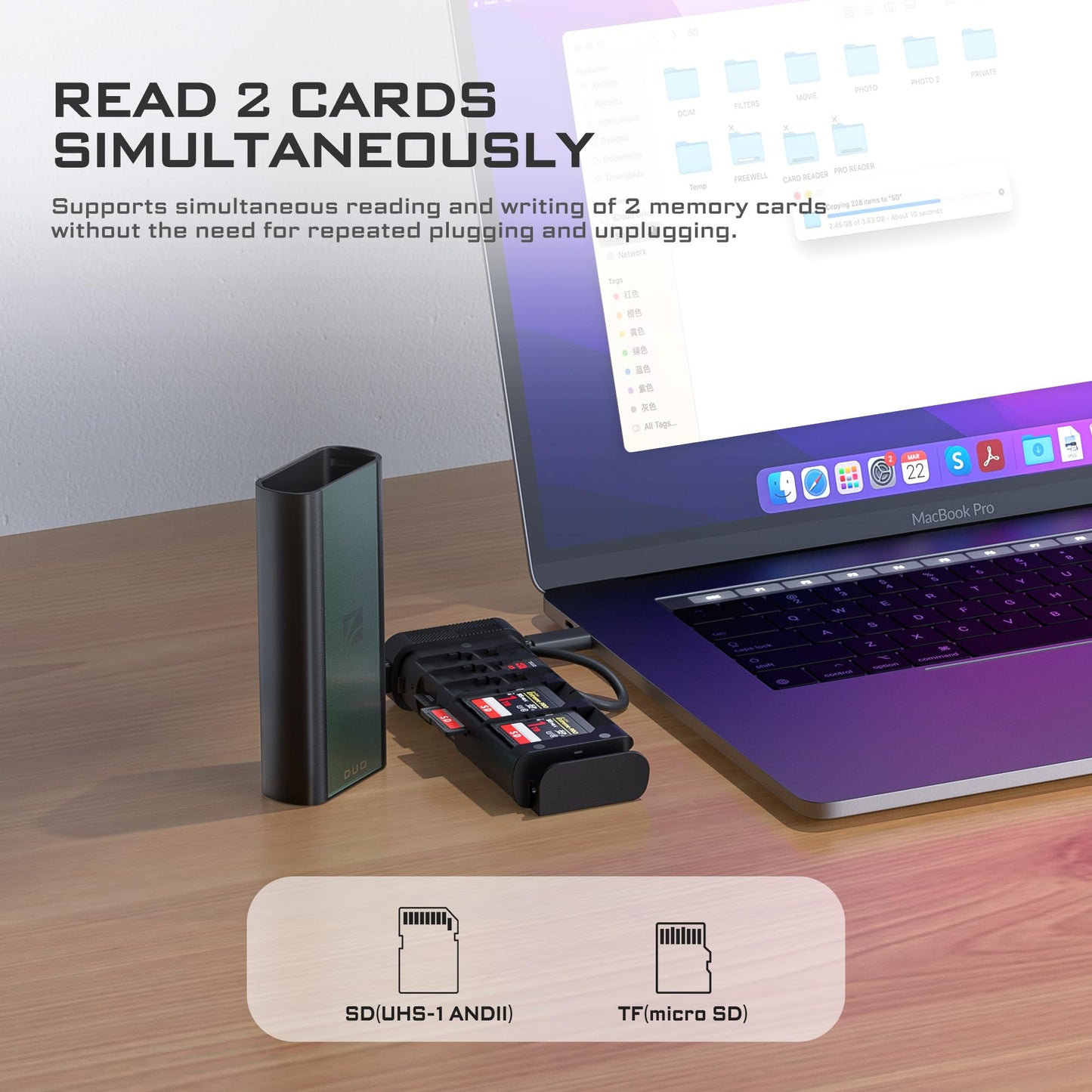 Freewell USB 3.2 Duo Card Reader: SD & Micro SD Dual Slot Reader with Storage Compartment Designed for Professional Photographers and Videographers