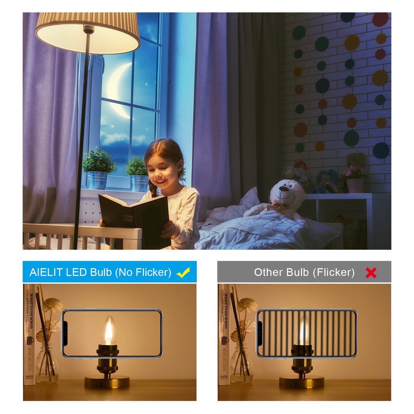 AIELIT Dimmable LED Candle Light Bulb, Vintage 2W B11 E26 LED Candelabra Bulbs 25 Watt Equivalent for Hotel Bedroom Entryway Chandelier Pendant Lights