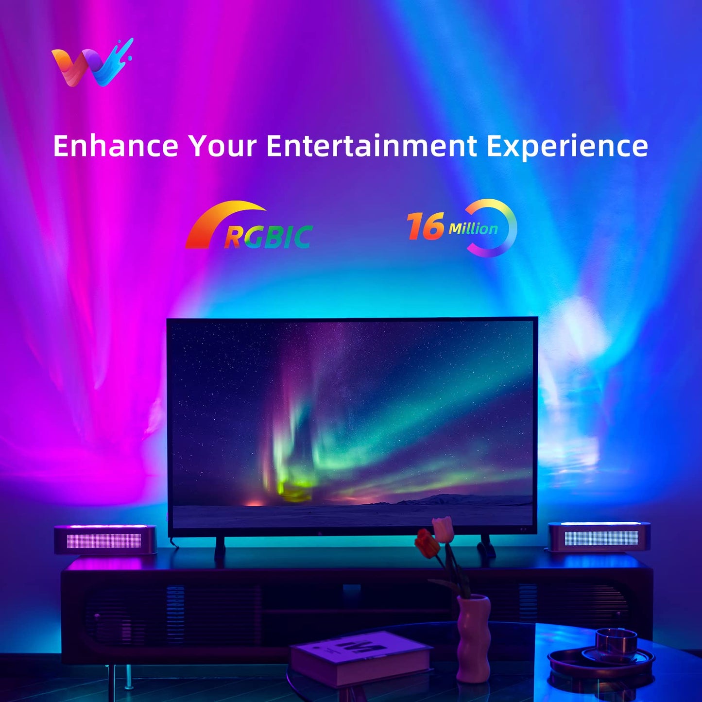woohlab Smart LED Light Bar, RGBICW, 4 Light Beads, 64 sq.ft Coverage, Silver, Ideal for Room Decor, Gaming, TV Backlight, Ambient Lighting