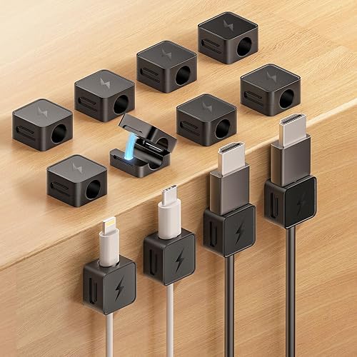 12 Pack Magnetic Cable Clips, Phone Cord Holder for Nightstand, Under Desk Cable Management, Canisflax Adhesive Wire Charging Cord Organizer Keepers