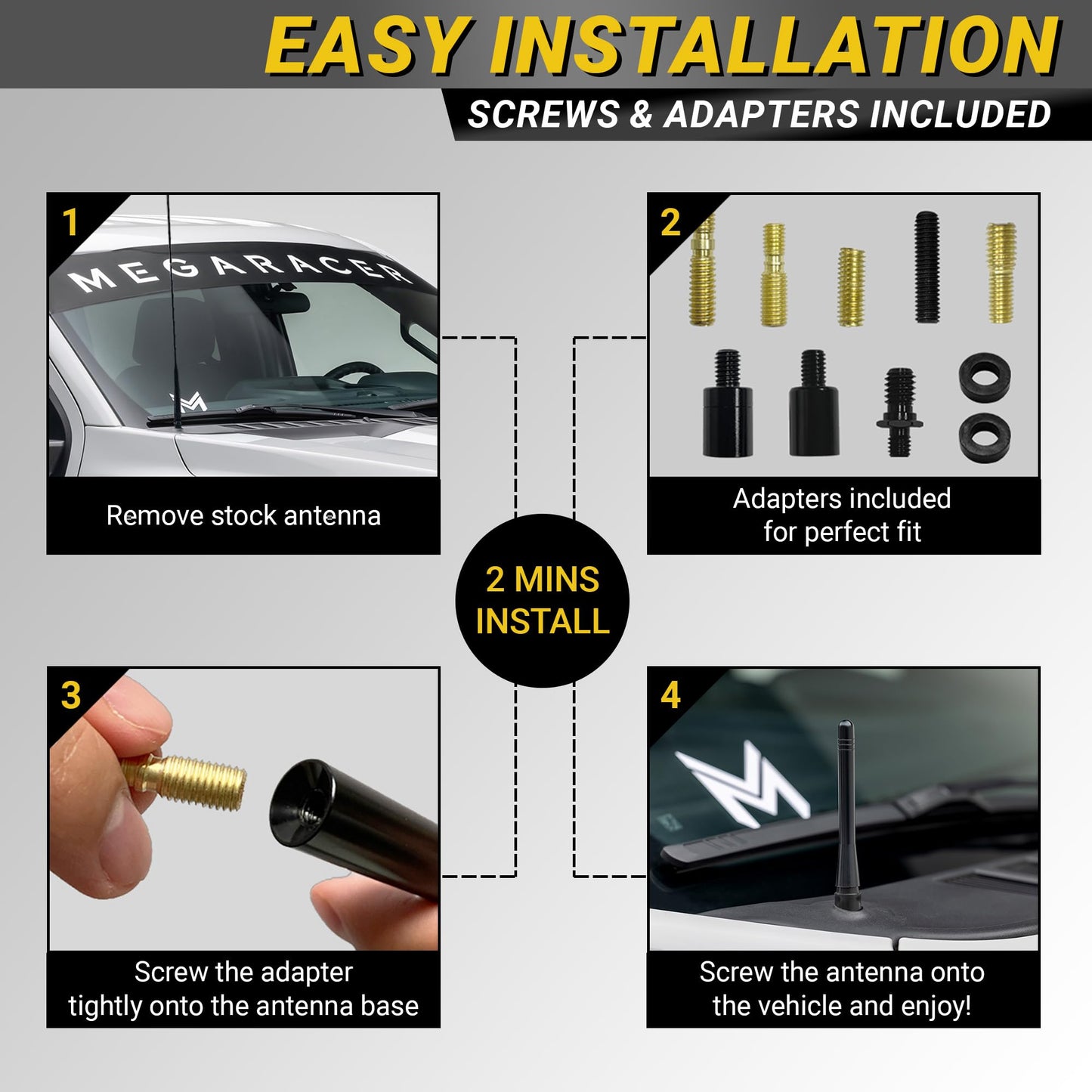 Universal 4" Short Black Truck Antenna for Ford F150 F250 Bronco RAM 1500 Chevy Silverado GMC Sierra Wrangler Gladiator Tundra Tacoma RAV4 Rogue, Car