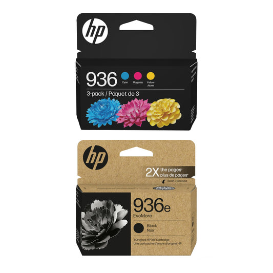 HP Original 936e Black EvoMore Ink / 936 Tri-Color Ink Cartridges (2-Pack) | Works with Printer Series: OfficeJet 9120, Pro 9100, Pro Wide Format 9700