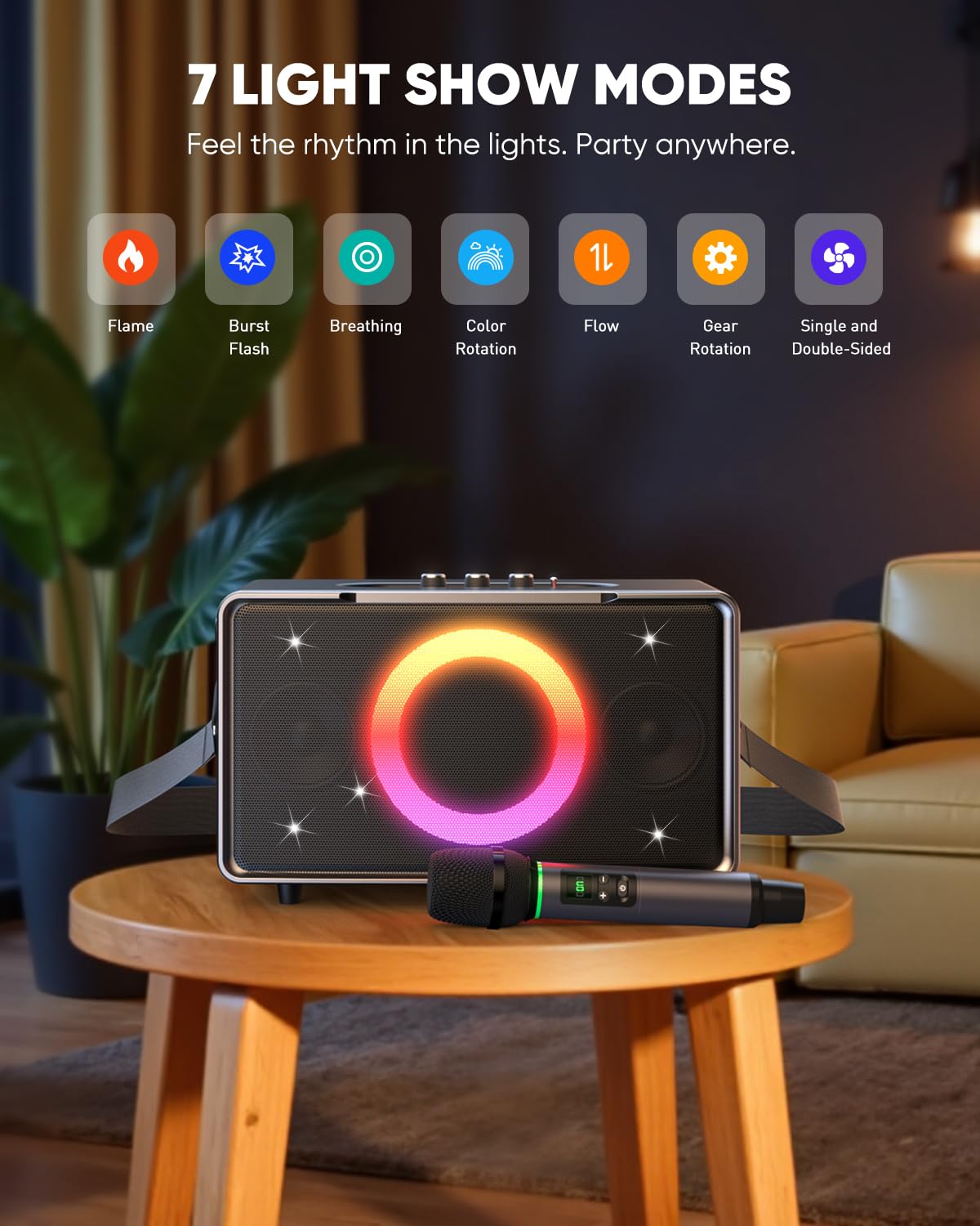 GFEEN Party Bluetooth Speaker: 100W Peak Loud! Deep Bass, 15H Playtime, Large Wireless Speakers, Powerful Sound, Light Show, Fast Charging