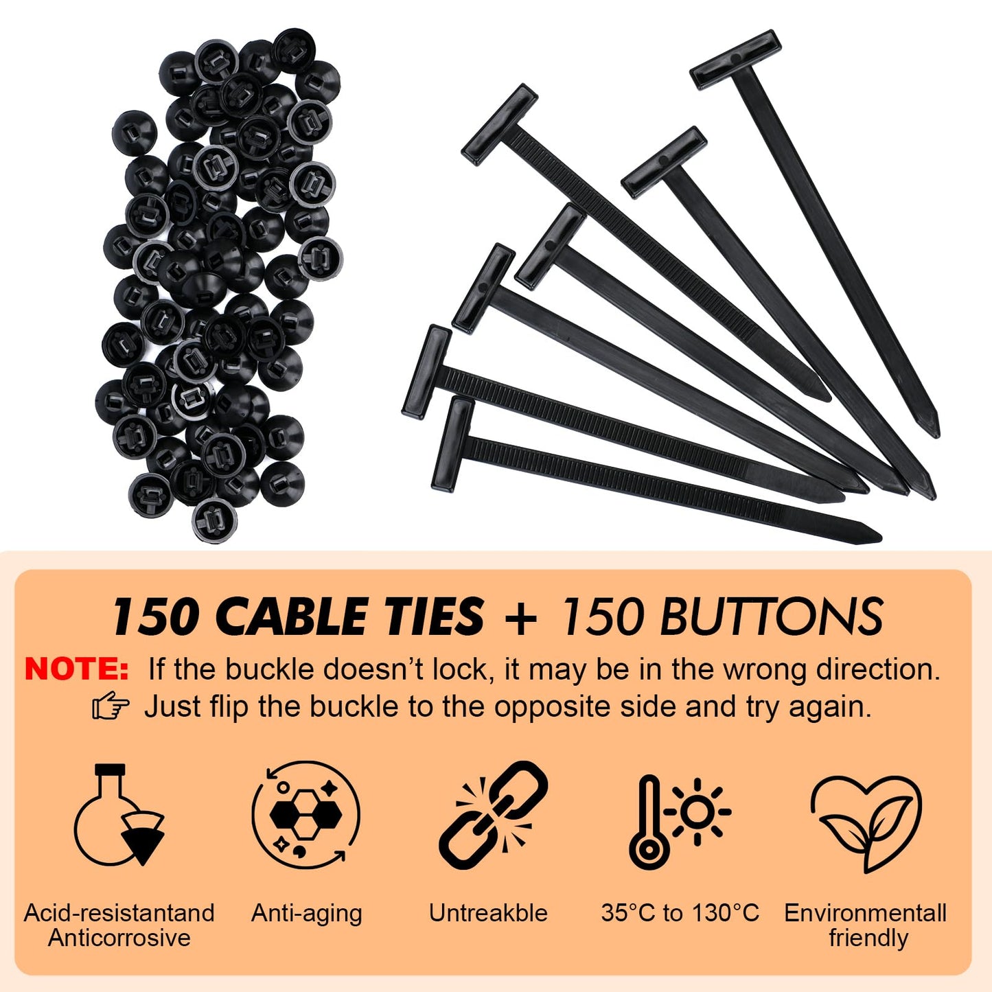 2026 upgraded heavy-duty self-locking tie buckle zip tie with uv protection for fender, car repair, home, and cable management (150Pcs)