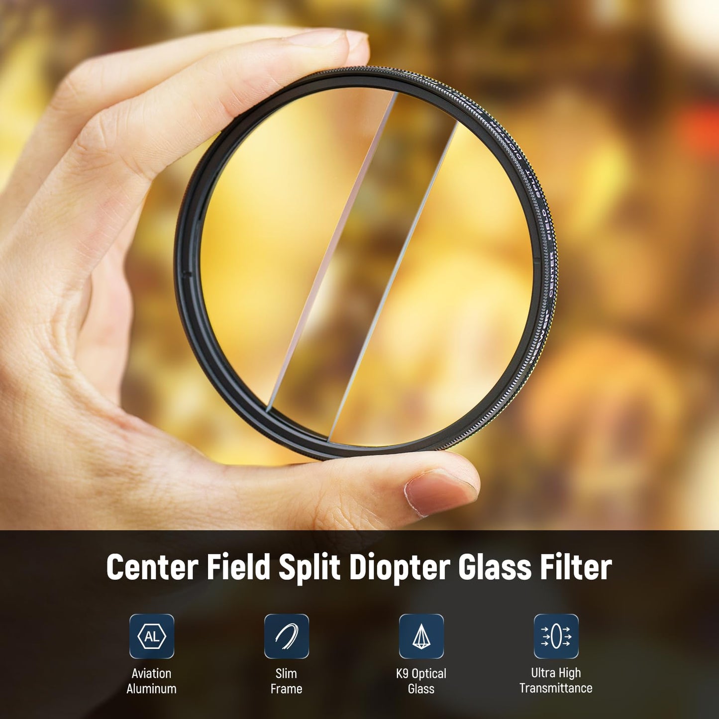 NEEWER 82mm Center Field Split Diopter Effect Filter, Camera Linear Prism K9 Optical Glass Filter with Aluminium Frame, Blurred Refraction Foreground