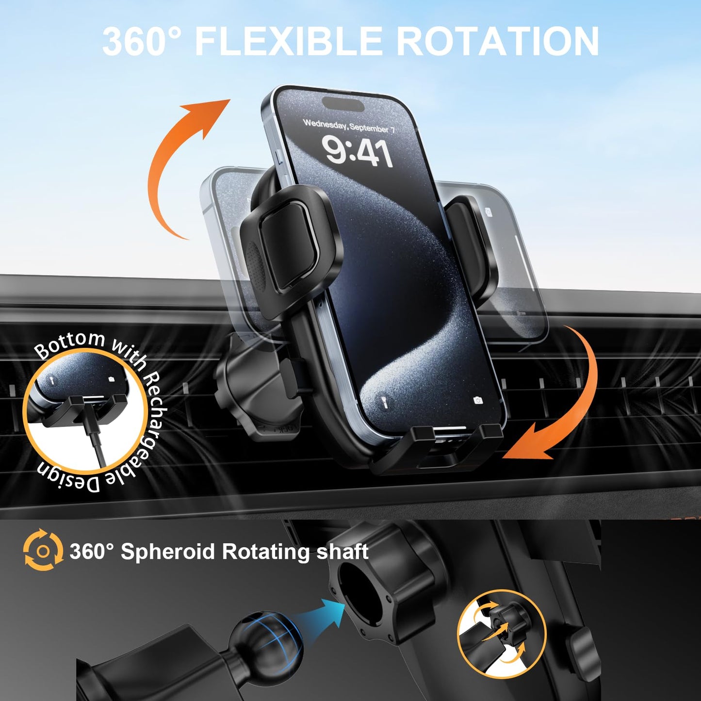 ZRTXBA Phone Holders for Your Car with Metal Hook Clip, Air Vent Cell Phone Car Mount 360° Rotation Car Phone Holder Universal Automobile Cradle Fit