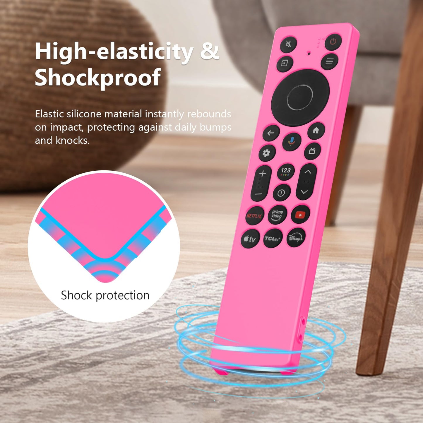 JCMOYUTY Silicone Case for TCL RC813A FMB1 / RC923A FMB1 Remote, Protective Cover for TCL 2025 QM6K QM7K TV Remote, Glow Hot Pink Sleeve