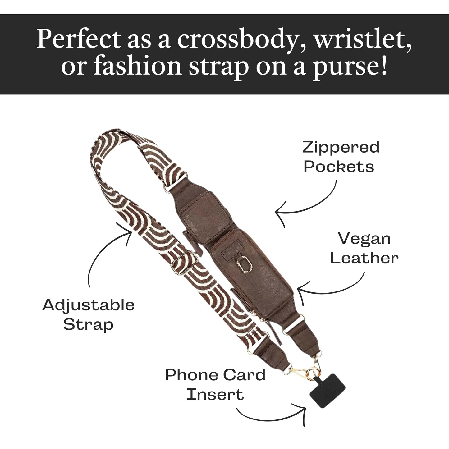 Save the Girls Zip & Clip Phone Crossbody with Wallet, Vegan, Espresso