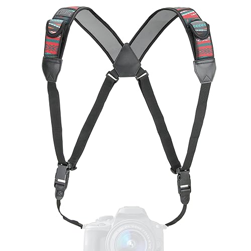 USA Gear DSLR Camera Strap Chest Harness with Quick Release Buckles, Southwest Neoprene Pattern and Accessory Pockets - Compatible with Canon, Nikon