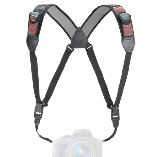 USA Gear DSLR Camera Strap Chest Harness with Quick Release Buckles, Southwest Neoprene Pattern and Accessory Pockets - Compatible with Canon, Nikon