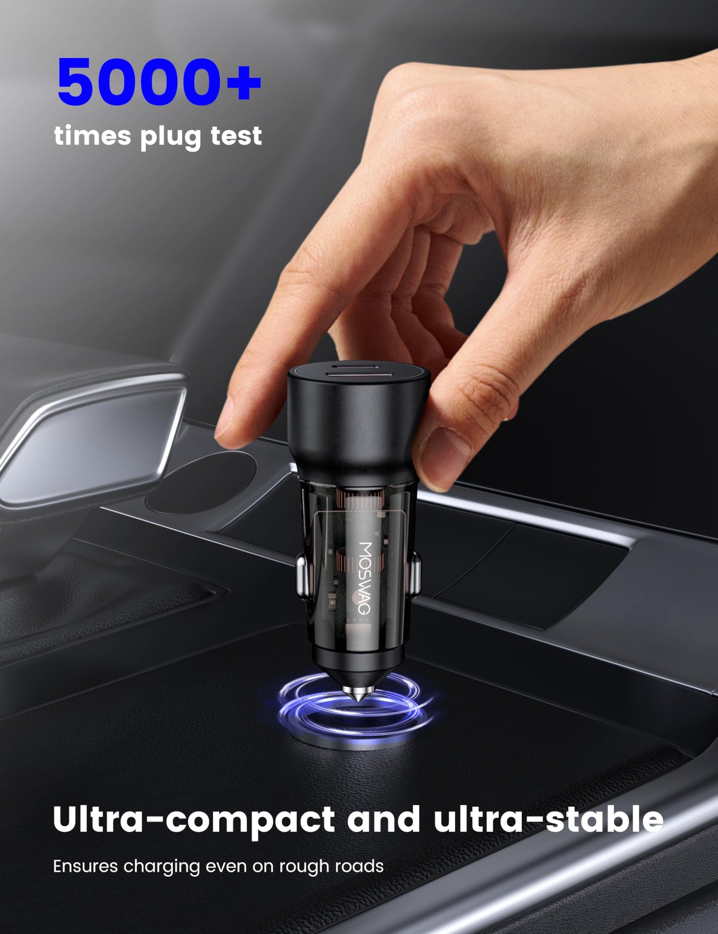 MOSWAG 75W USB C Car Charger USB C Fast Charge, 45W PD&QC 3.0 Mini Cigarette Lighter Adapter for iPhone 17 16 15 Pro Max, Dual 12V Type C Adapter