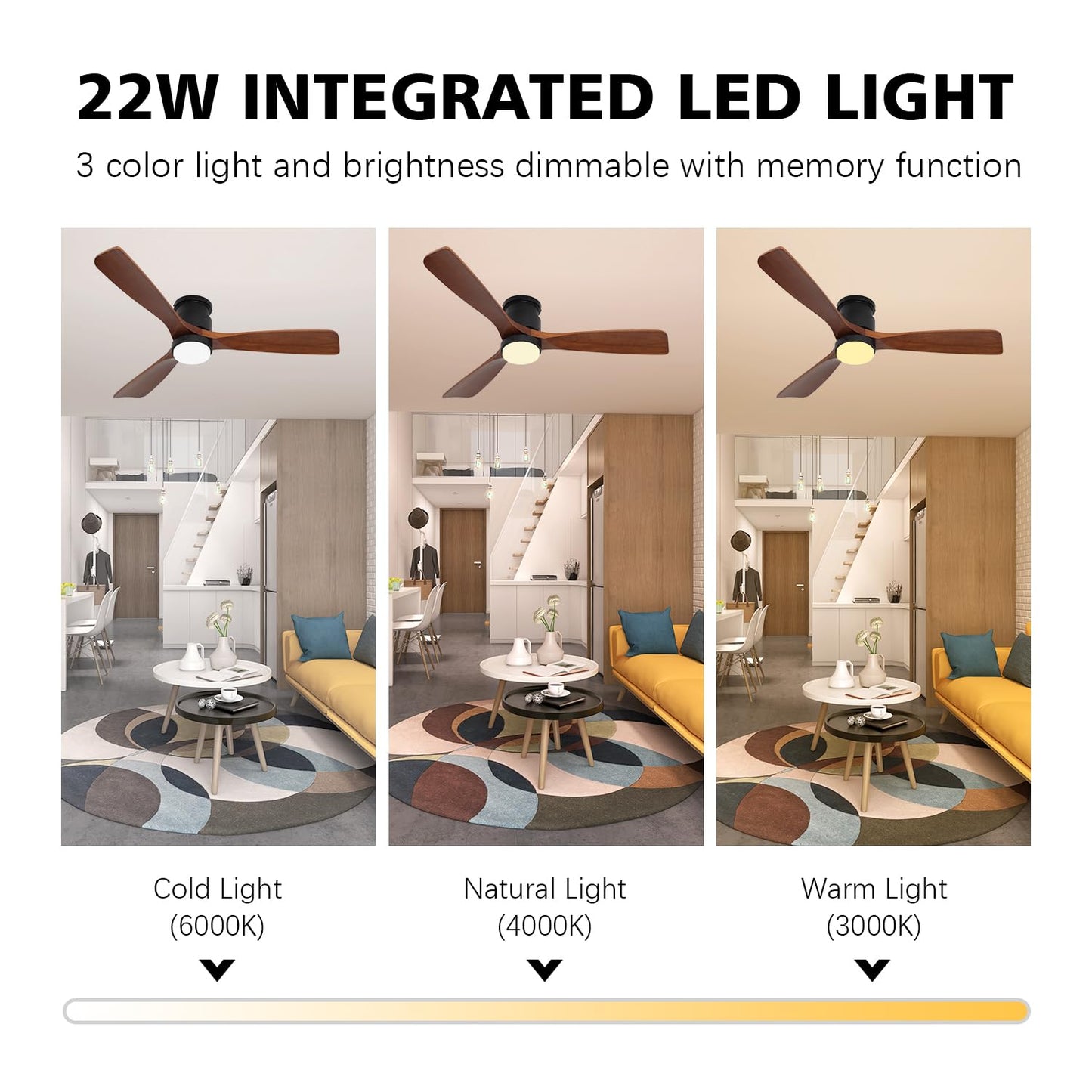 revoici 52" Dark Brown Ceiling Fan with Lights and Remote